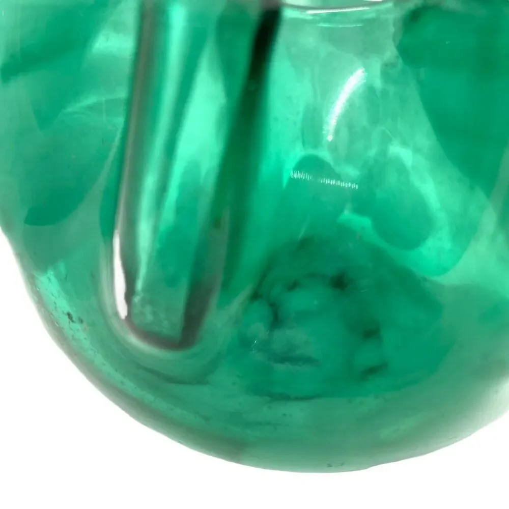 Art Glass Pinch Pot Vase Bowl Handmade Green Hand Blown Decorative Heavy